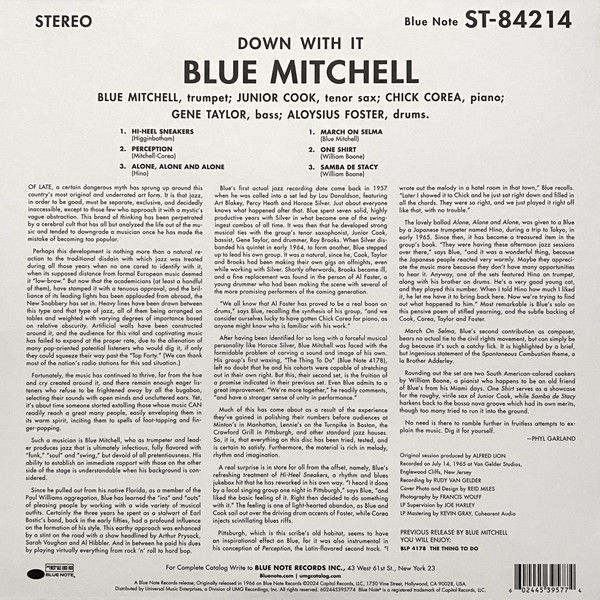 BLUE MITCHELL QUINTET - DOWN WITH IT (1965) - LP BLUE NOTE TONE POET SERIES 180GR 2024 EDITION SIFIR PLAK