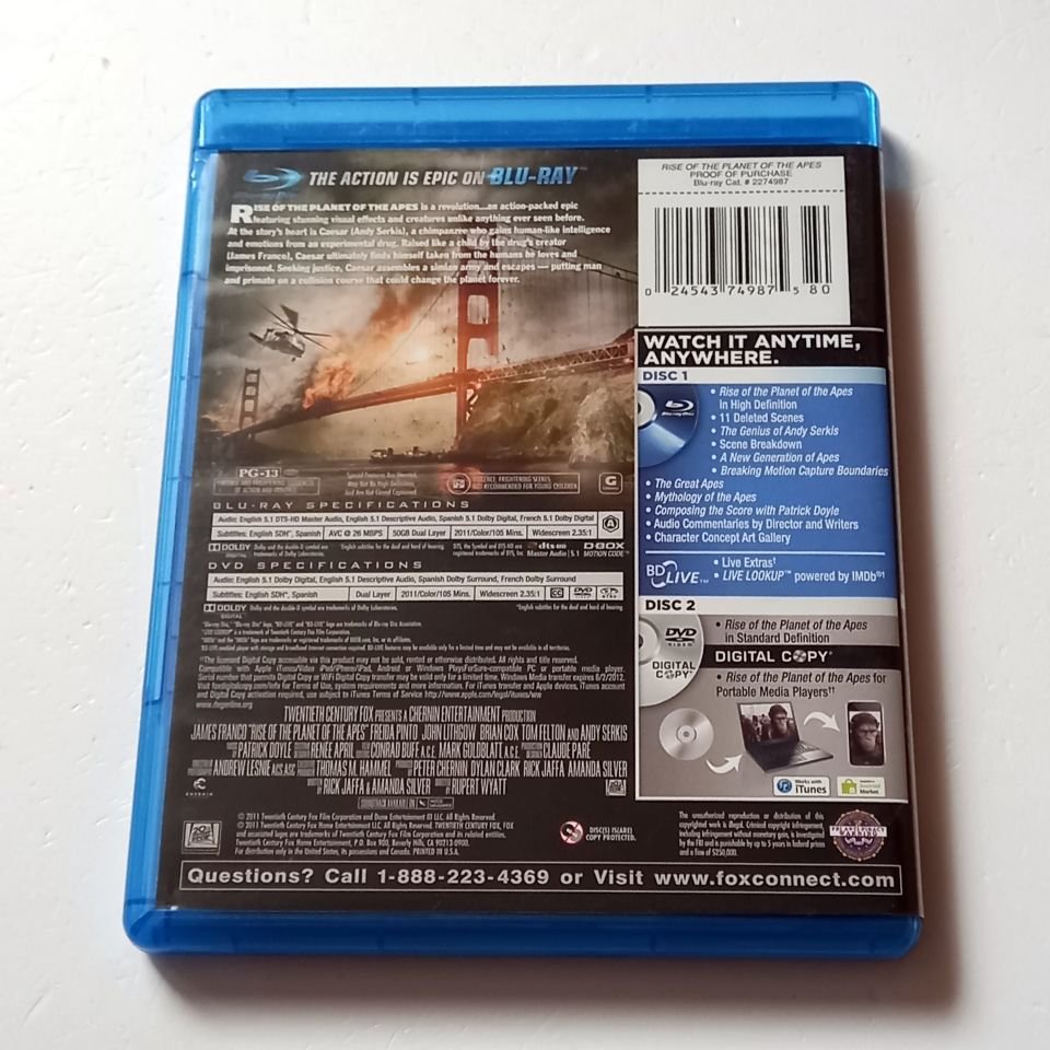 RISE OF THE PLANET OF THE APES - JAMES FRANCO, FREIDA PINTO, JOHN LITHGOW - YÖN.: RUPERT WYATT - BLU-RAY REGION A 2.EL TR ALTYAZI YOKTUR