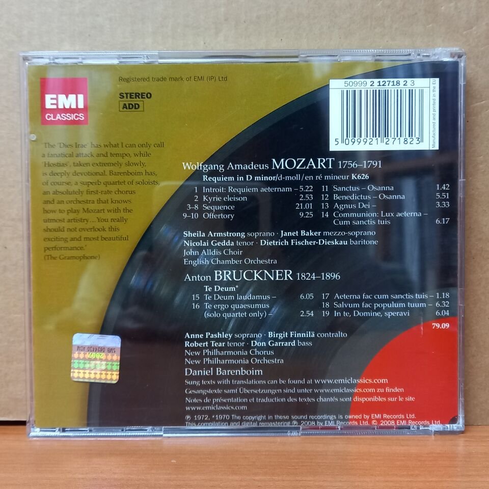 MOZART - REQUIEM / BRUCKNER - TE DEUM / DANIEL BARENBOIM, ARMSTRONG, BAKER, GEDDA / ENGLISH CHAMBER ORCHESTRA, NEW PHILHARMONIA ORCHESTRA (2008) - CD 2.EL