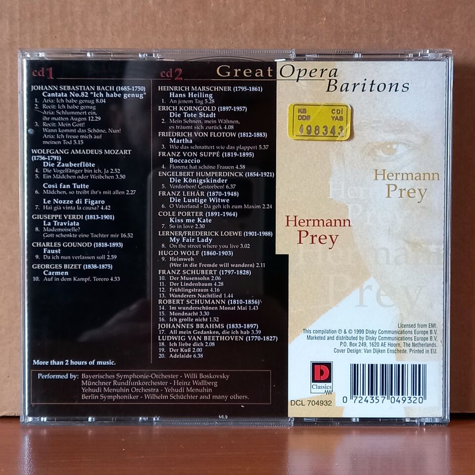 HERMANN PREY / MOZART, BACH, SCHUBERT, BEETHOVEN, BRAHMS / GREAT OPERA BARITONS (1999) - 2CD 2.EL