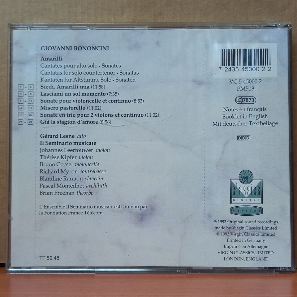 BONONCINI / GERARD LESNE / IL SEMINARIO MUSICALE - CANTATES POUR ALTO SOLO / SONATES (1993) - CD 2.EL