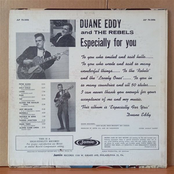 DUANE EDDY AND THE REBELS – ESPECIALLY FOR YOU (1959) - LP 2. EL PLAK