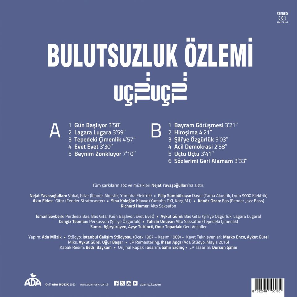 BULUTSUZLUK ÖZLEMİ - UÇTU UÇTU (1989) - LP 2023 BASIM SIFIR PLAK