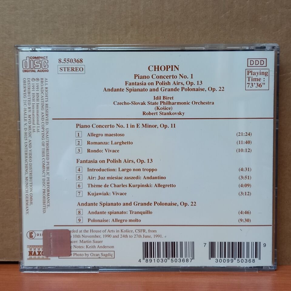 CHOPIN - PIANO CONCERTO NO.1 / FANTASIA ON POLISH AIRS OP.13 / ANDANTE SPIANATO AND GRANDE POLONAISE OP. 22 / İDİL BİRET, CZECHO-SLOVAK STATE PHILHARMONIC ORCHESTRA, ROBERT STANKOVSKY (1993) - CD 2.EL
