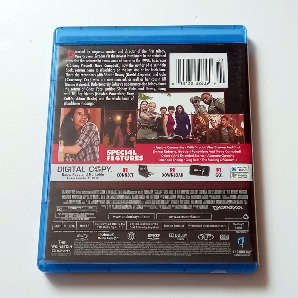 SCREAM 4 - DAVID ARQUETTE, NEVE CAMPBELL, COURTNEY COX - YÖN.: WES CRAVEN - BLU-RAY + DVD REGION A 2.EL TR ALTYAZI YOKTUR