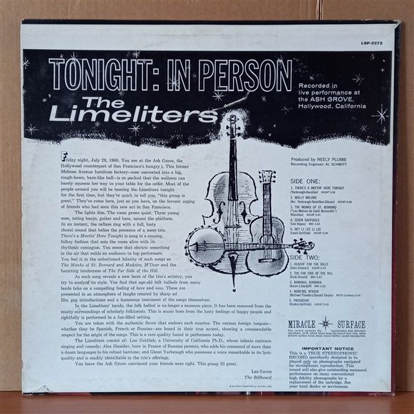THE LIMELITERS – TONIGHT: IN PERSON (1961) - LP 2.EL PLAK