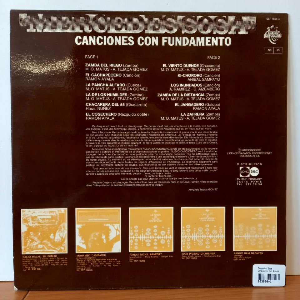 MERCEDES SOSA – CANCIONES CON FUNDAMENTO (1976) - LP 2.EL PLAK