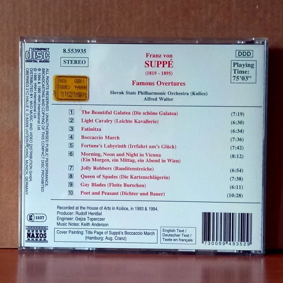 SUPPE: FAMOUS OVERTURES / THE BEAUTIFUL GALATEA, POET AND PEASANT, FATINITZA, JOLLY ROBBERS / SLOVAK STATE PHILHARMONIC ORCHESTRA, ALFRED WALTER (1996) - CD 2.EL