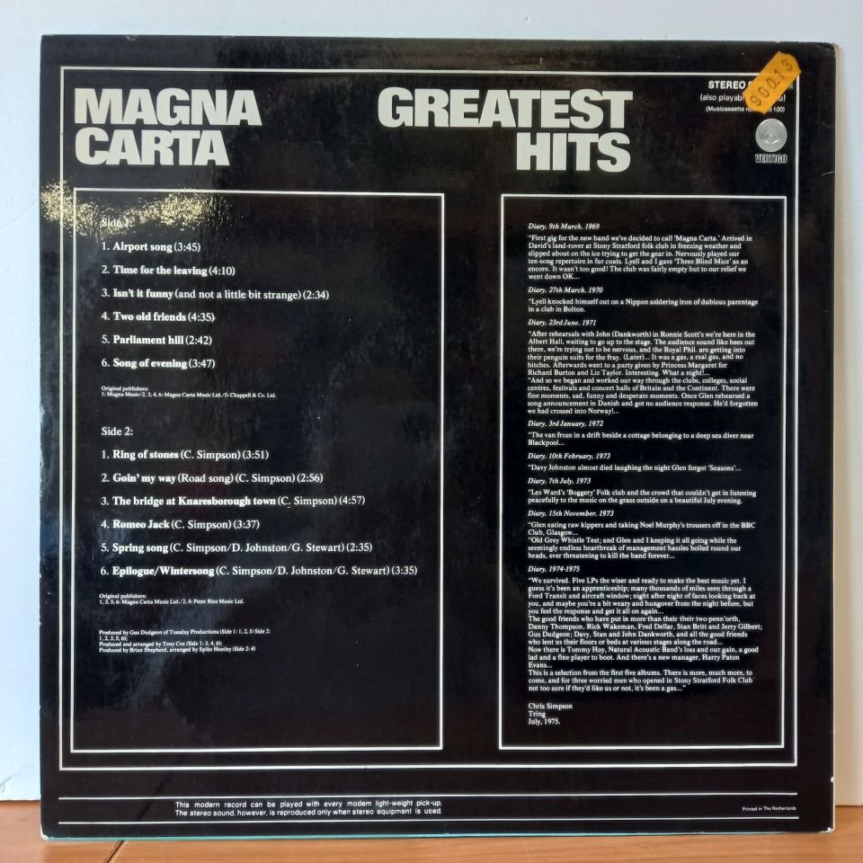 MAGNA CARTA – GREATEST HITS (1975) - LP 2.EL PLAK
