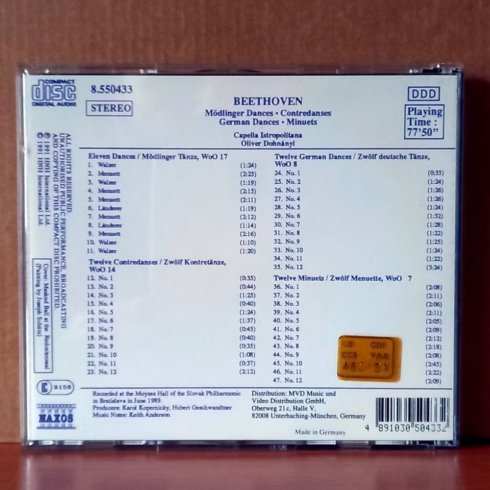 BEETHOVEN: MÖDLINGER DANCES, CONTREDANSES, GERMAN DANCES, MINUETS / CAPELLA ISTROPOLITANA, OLIVER DOHNANYI (1991) - CD 2.EL