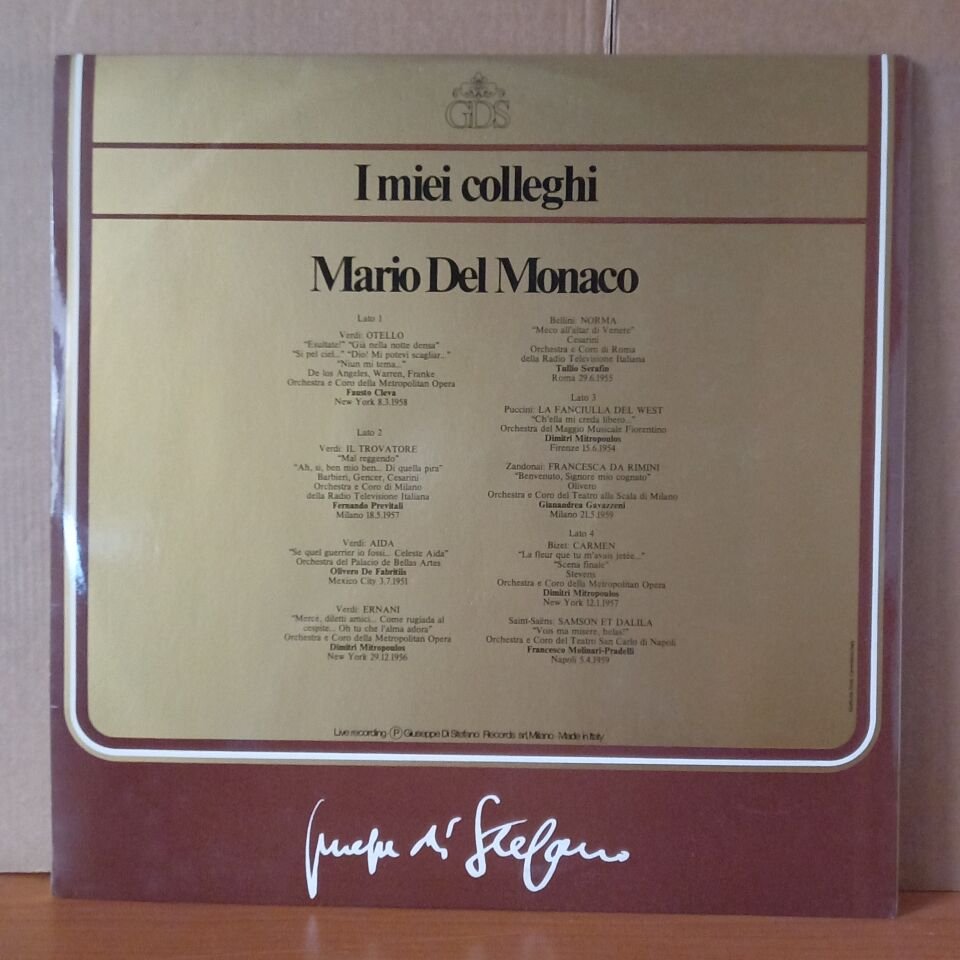 GIUSEPPE DI STEFANO PRESENTA - I MIEI COLLEGHI / MARIO DEL MONACO / VERDI, BELLINI, PUCCINI, BIZET (1981) - 2LP 2.EL PLAK