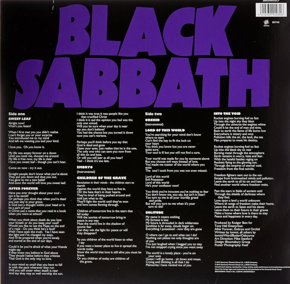 BLACK SABBATH - MASTERS OF REALITY (1971) - LP 180GR 2022 EDITION EMBOSSED SLEEVE SIFIR PLAK
