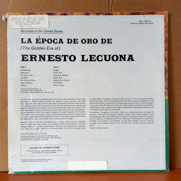 ERNESTO LECUONA – LA EPOCA DE ORO DE [THE GOLDEN ERA OF] ERNESTO LECUONA - LP 2.EL PLAK