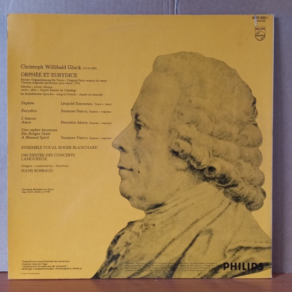 CHRISTOPH WILLIBALD GLUCK: ORPHEE ET EURYDICE / LEOPOLD SIMONEAU, SUZANNE DANCO, PIERRETTE ALARIE, ORCHESTRE DES CONCERTS LAMOUREUX, HANS ROSBAUD (1981) - 2LP 2.EL PLAK