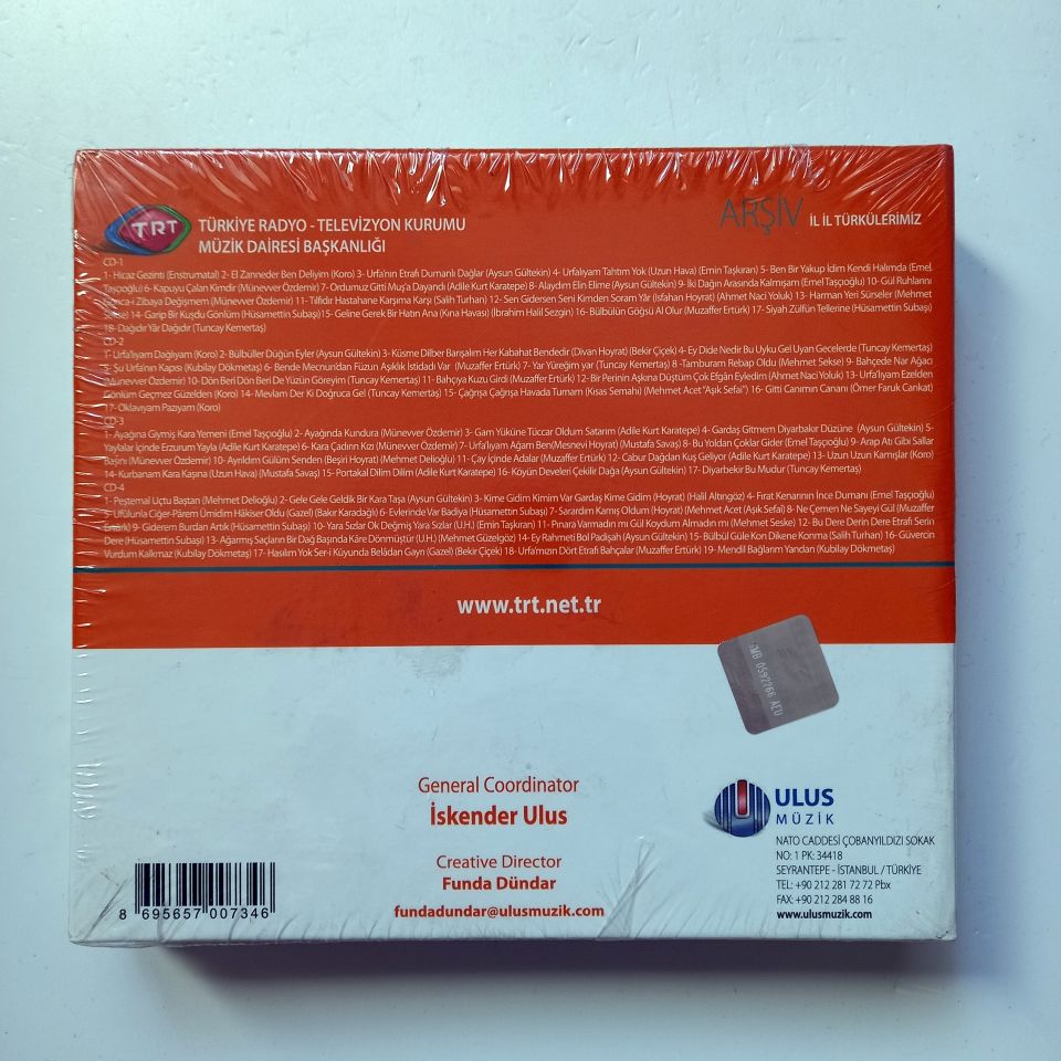 ŞANLIURFA / İL İL TÜRKÜLERİMİZ / TRT ARŞİV SERİSİ 160 - 4CD SIFIR