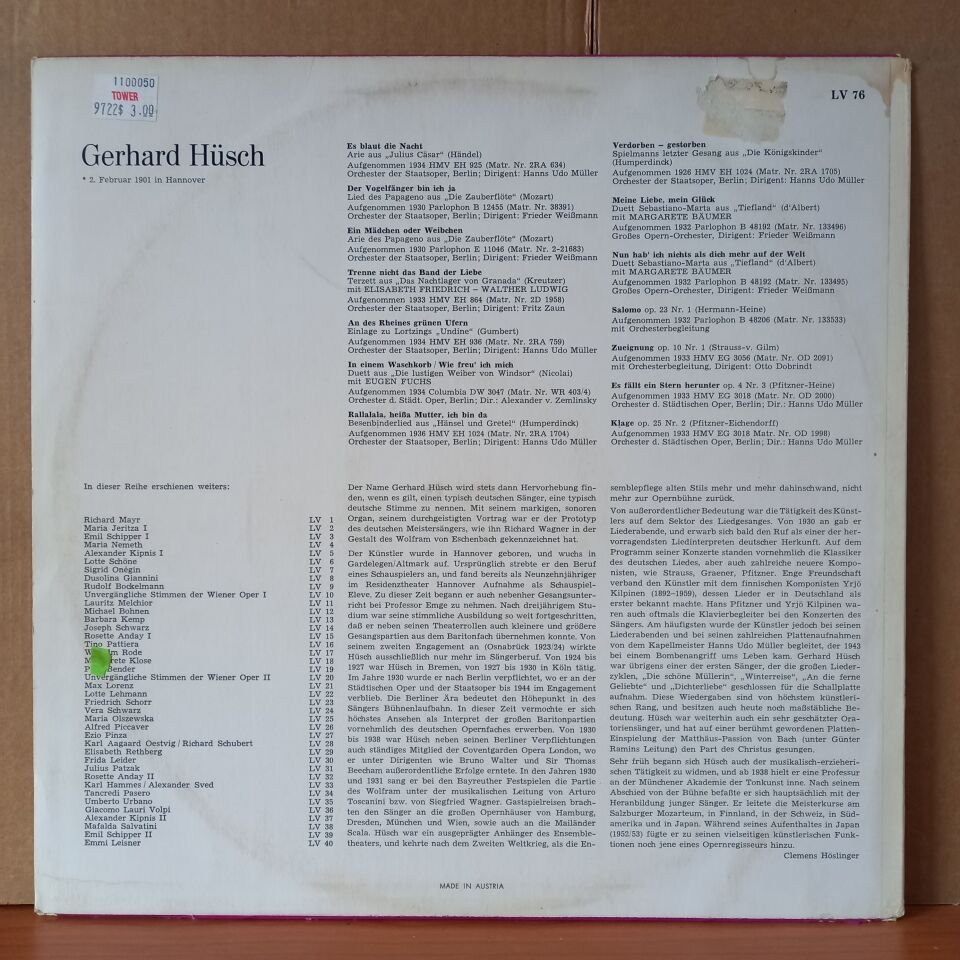 GERHARD HÜSCH / LEBENDIGE VERGANGENHEIT - LP 2.EL PLAK