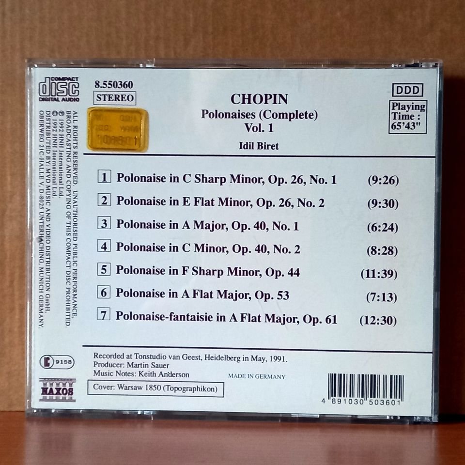 CHOPIN: POLONAISES [COMPLETE] VOL. 1, İDİL BİRET (1992) - CD 2.EL