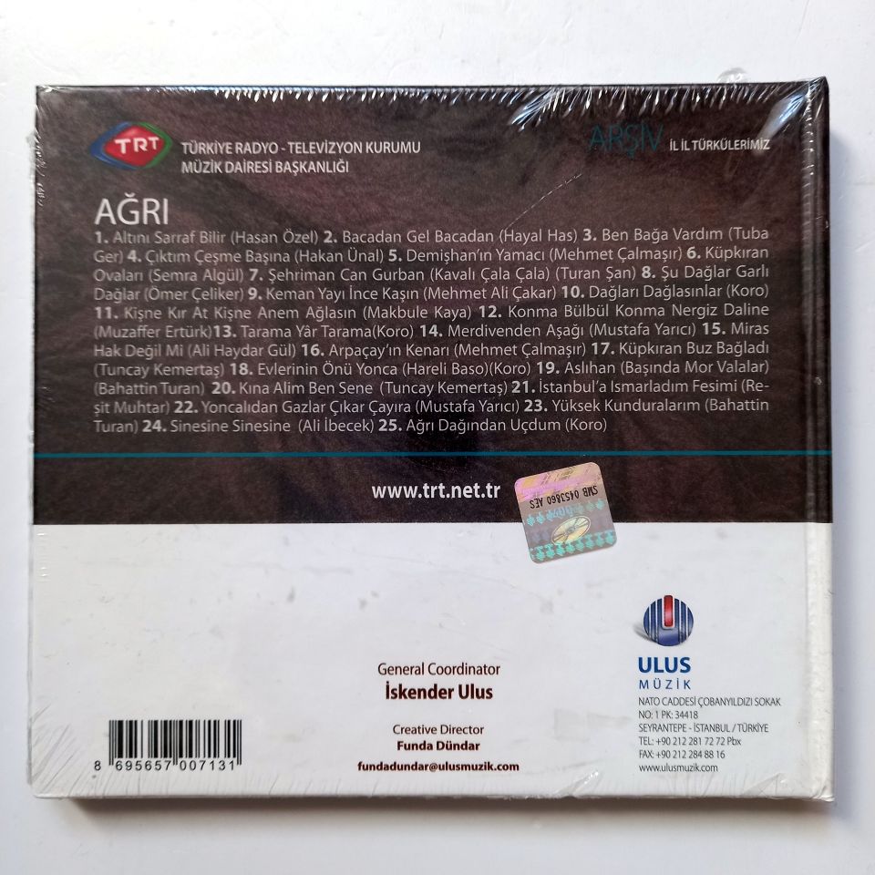 AĞRI /İL İL TÜRKÜLERİMİZ / TRT ARŞİV SERİSİ 151 - CD SIFIR