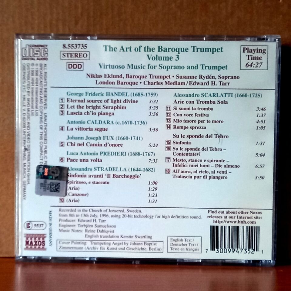 THE ART OF THE BAROQUE TRUMPET, VOL. 3 / HANDEL, SCARLATTI, PREDIERI, CALDARA, FUX, STRADELLA / SUSANNE RYDEN, NIKLAS EKLUND (1998) - CD 2.EL