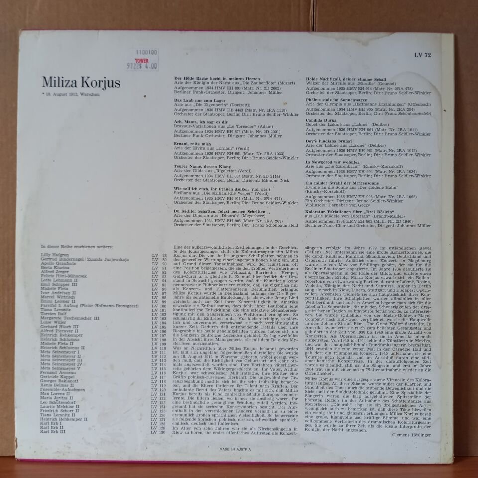 MILIZA KORJUS – LEBENDIGE VERGANGENHEIT - LP 2.EL PLAK