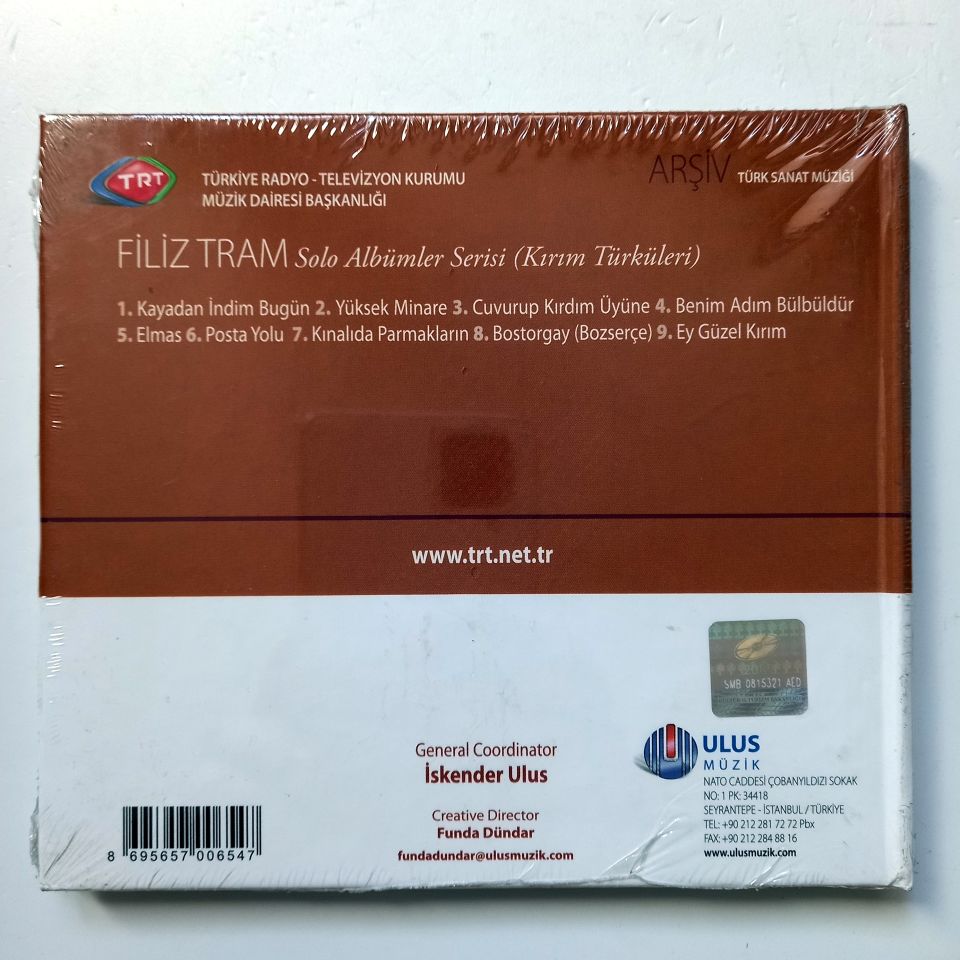 FİLİZ TRAM - SOLO ALBÜMLER SERİSİ (KIRIM TÜRKÜLERİ) / TÜRK SANAT MÜZİĞİ / TRT ARŞİV SERİSİ 101 - CD SIFIR
