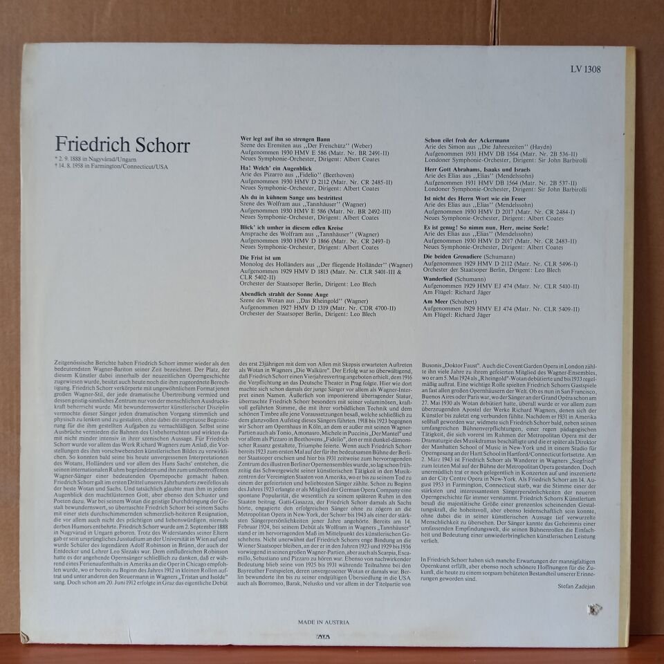 FRIEDRICH SCHORR IV – LEBENDIGE VERGANGENHEIT - LP 2.EL PLAK