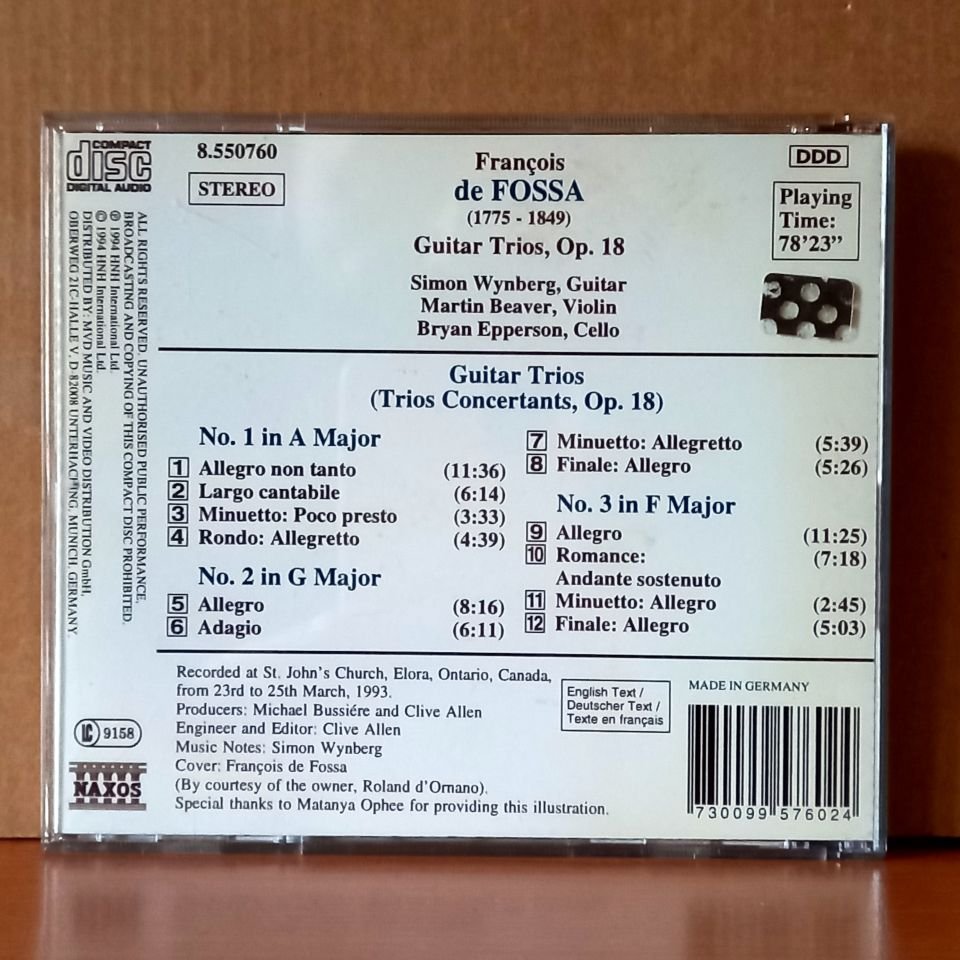FRANÇOIS DE FOSSA: GUITAR TRIOS [TRIOS CONCERTANTS, OP. 18] / SIMON WYNBERG, MARTIN BEAVER, BRYAN EPPERSON (1994) - CD 2.EL