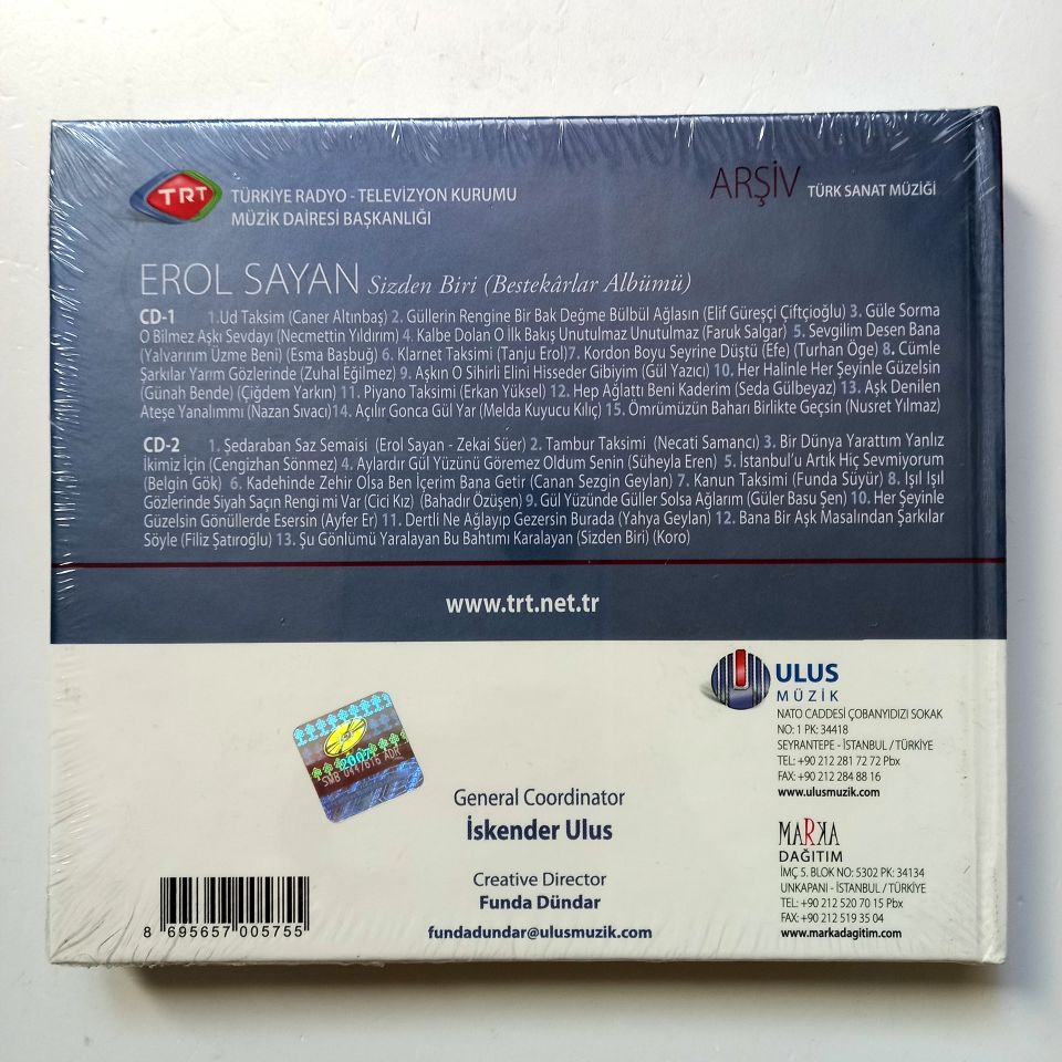 BESTEKARLAR ALBÜMÜ: EROL SAYAN - SİZDEN BİRİ / TÜRK SANAT MÜZİĞİ / TRT ARŞİV SERİSİ 52 - 2CD SIFIR