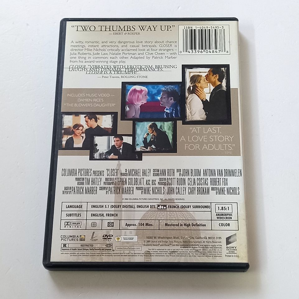 CLOSER - JULIA ROBERTS, JUDE LAW, NATALIE PORTMAN, CLIVE OWEN - YÖN.: MIKE NICHOLS - DVD SUPERBIT COLLECTION 2.EL 1. BÖLGE TR ALTYAZI YOKTUR