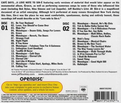 JEFF BUCKLEY - LIVE AT SIN-E (2003) - 2CD REISSUE / JEWEL CASE AMBALAJINDA SIFIR