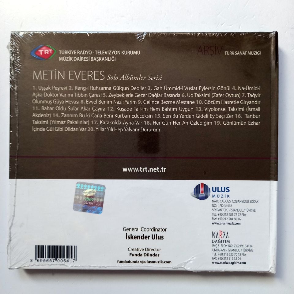 METİN EVERES / TÜRK SANAT MÜZİĞİ / TRT ARŞİV SERİSİ 93 - CD SIFIR