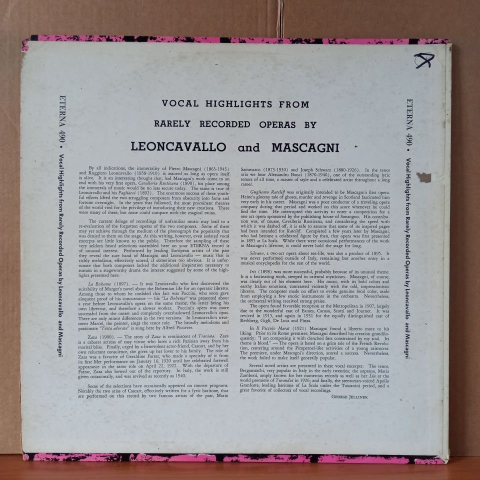 VOCAL HIGHLIGHTS FROM RARELY RECORDED OPERAS BY LEONCAVALLO AND MASCAGNI - LP 2.EL PLAK