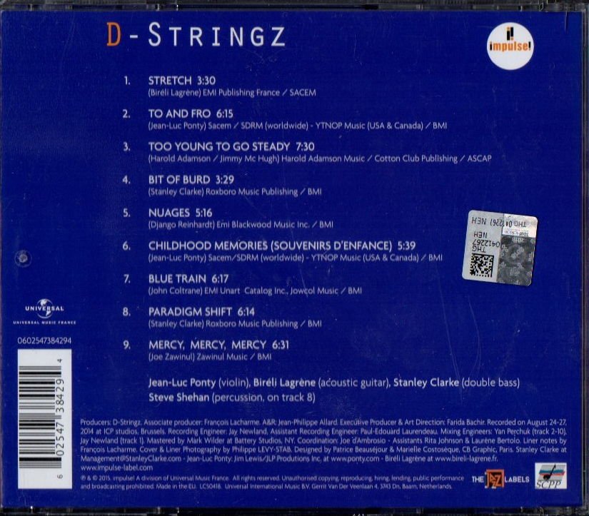 STANLEY CLARKE, BIRÉLI LAGRÈNE, JEAN-LUC PONTY – D-STRINGZ (2015) - CD 2.EL