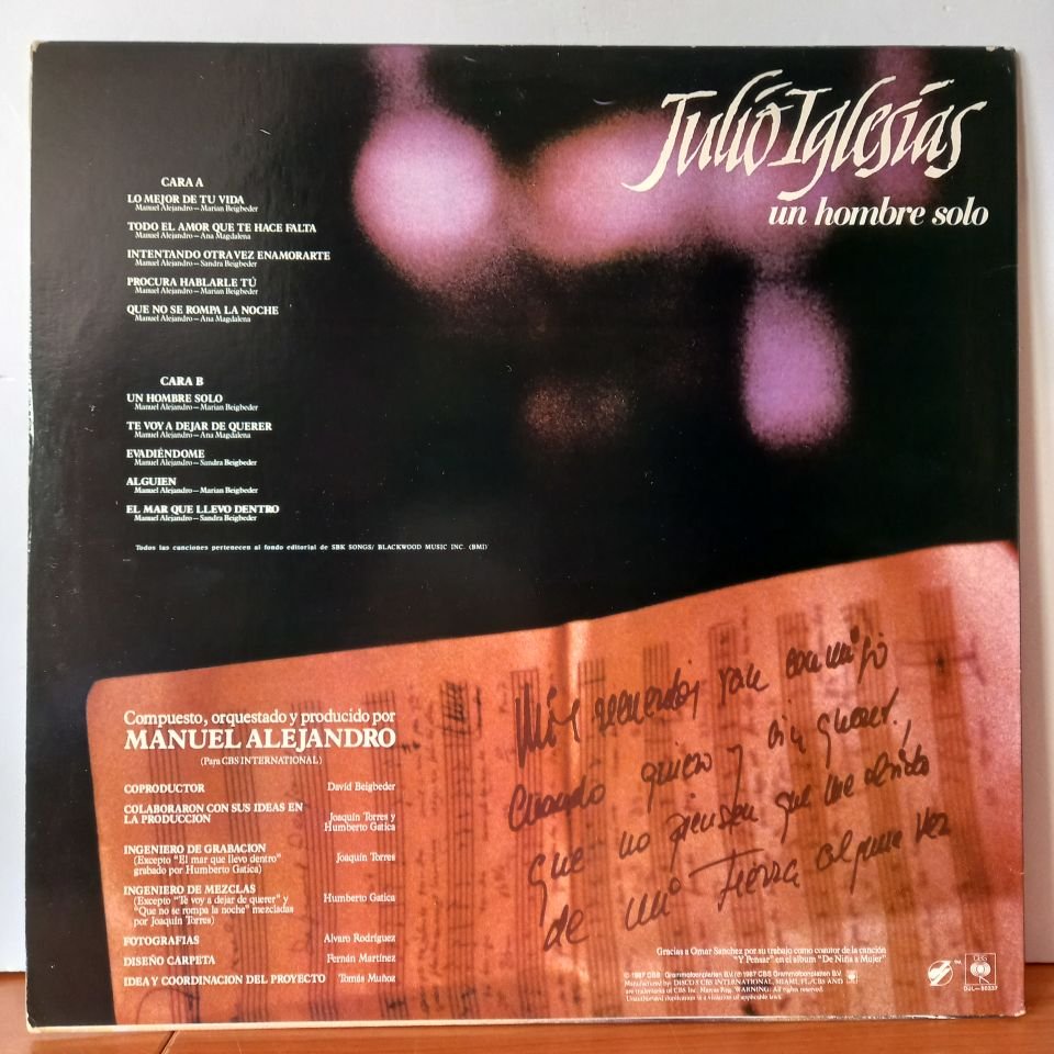 JULIO IGLESIAS – UN HOMBRE SOLO (1987) - LP 2.EL PLAK