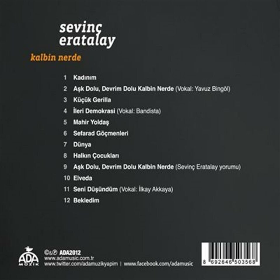 SEVİNÇ ERATALAY - KALBİN NERDE (2012) CD SIFIR