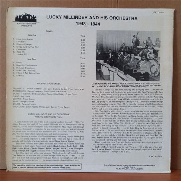 LUCKY MILLINDER AND HIS ORCHESTRA FEATURING SISTER ROSETTA THARPE – LUCKY MILLINDER AND HIS ORCHESTRA 1943 - 1944 - LP 2.EL PLAK