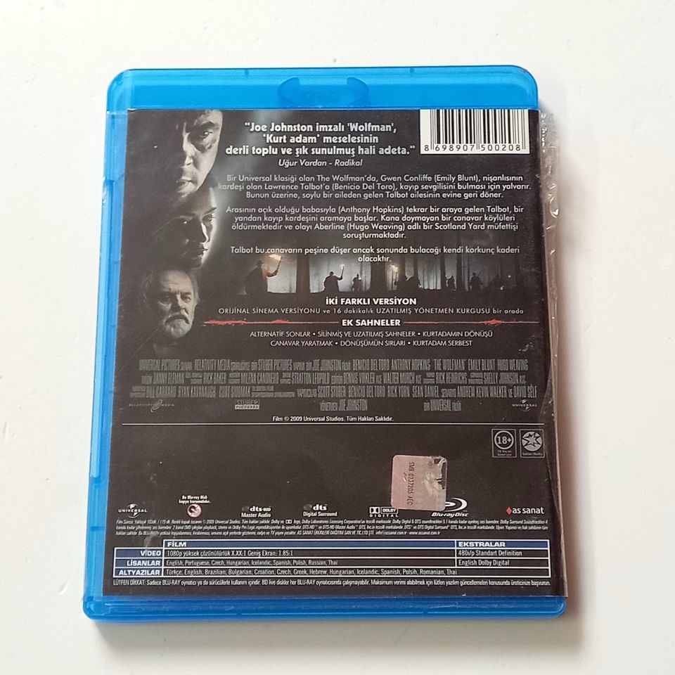 KURTADAM - THE WOLFMAN - BENICIO DEL TORO, ANTHONY HOPKINS, EMILY BLUNT, YÖN.:JOE JOHNSTON - BLU-RAY 2.EL