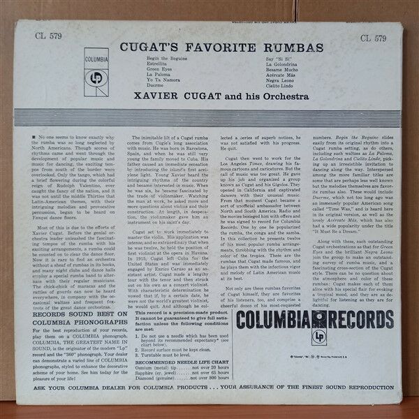 XAVIER CUGAT AND HIS ORCHESTRA – CUGAT'S FAVORITE RUMBAS - LP 2. EL PLAK