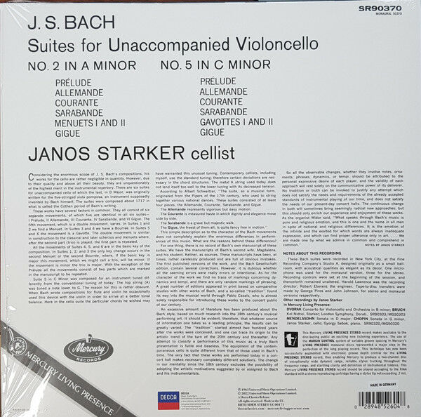 BACH - SUITES FOR SOLO CELLO / JANOS STARKER (1963) - LP 2022 HALF SPEED MASTERING SIFIR PLAK