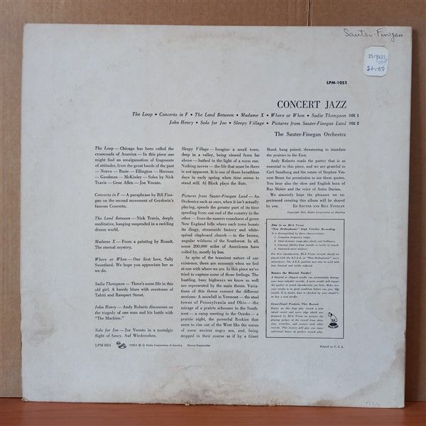 SAUTER-FINEGAN ORCHESTRA – CONCERT JAZZ - LP 2.EL PLAK