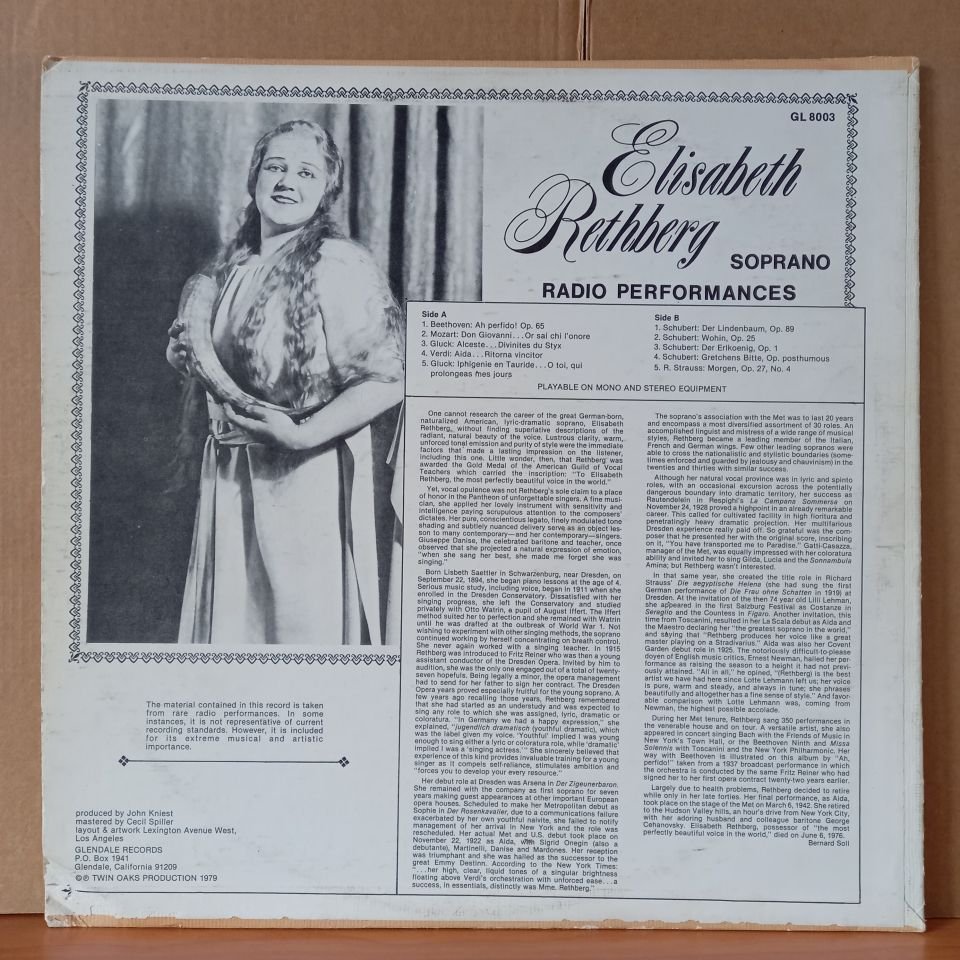 ELISABETH RETHBERG – RADIO PERFORMANCES / BEETHOVEN, MOZART, VERDI, SCHUBERT, STRAUSS - LP 2.EL PLAK