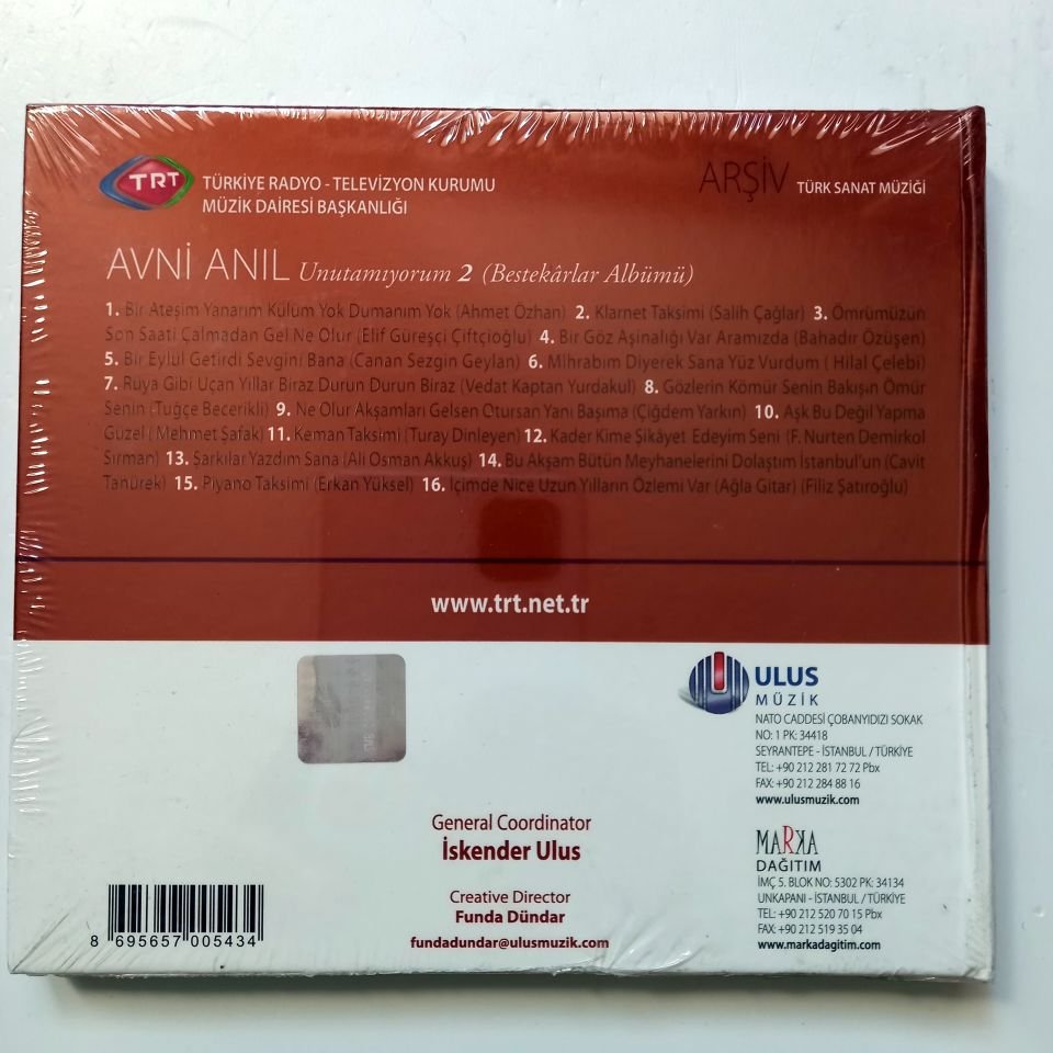 BESTEKARLAR ALBÜMÜ: AVNİ ANIL - UNUTAMIYORUM 2 / TÜRK SANAT MÜZİĞİ / TRT ARŞİV SERİSİ 29 - CD SIFIR