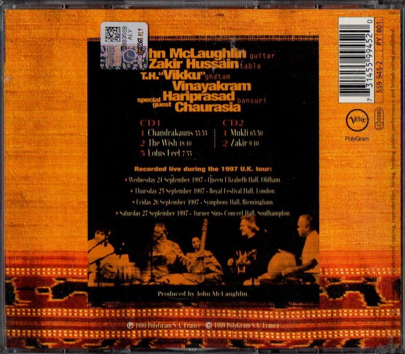 REMEMBER SHAKTI : JOHN MCLAUGHLIN - ZAKIR HUSSAIN, T.H. ''VIKKU'' VINAYAKRAM* SPECIAL GUEST HARIPRASAD CHAURASIA (1999) - 2xCD 2.EL