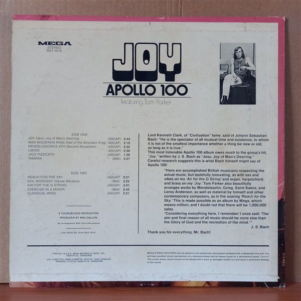 APOLLO 100 FEATURING TOM PARKER – JOY (1972) - LP 2.EL PLAK