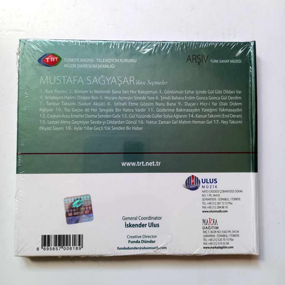 MUSTAFA SAĞYAŞAR'DAN SEÇMELER / TÜRK SANAT MÜZİĞİ / TRT ARŞİV SERİSİ 86 - CD SIFIR