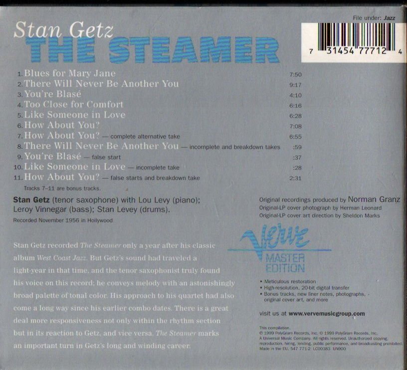 THE STAN GETZ QUARTET – THE STEAMER (1999) - CD DIGIPAK 2.EL
