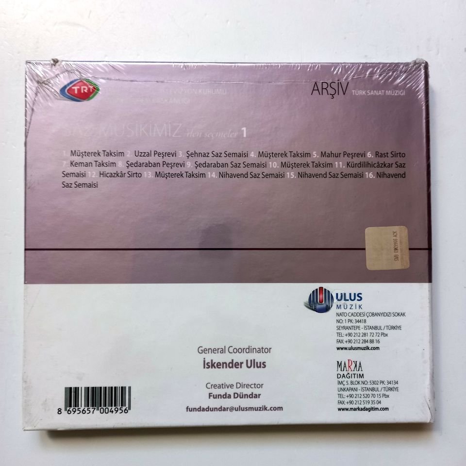 SAZ MUSİKİMİZ'DEN SEÇMELER 1 / TÜRK SANAT MÜZİĞİ / TRT ARŞİV SERİSİ - CD SIFIR