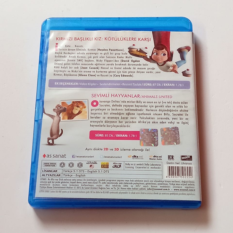 KIRMIZI BAŞLIKLI KIZ KÖTÜLERE KARŞI / SEVİMLİ HAYVANLAR - ANİMASYON 2 FİLM - BLU-RAY İKİ DİSK 2.EL