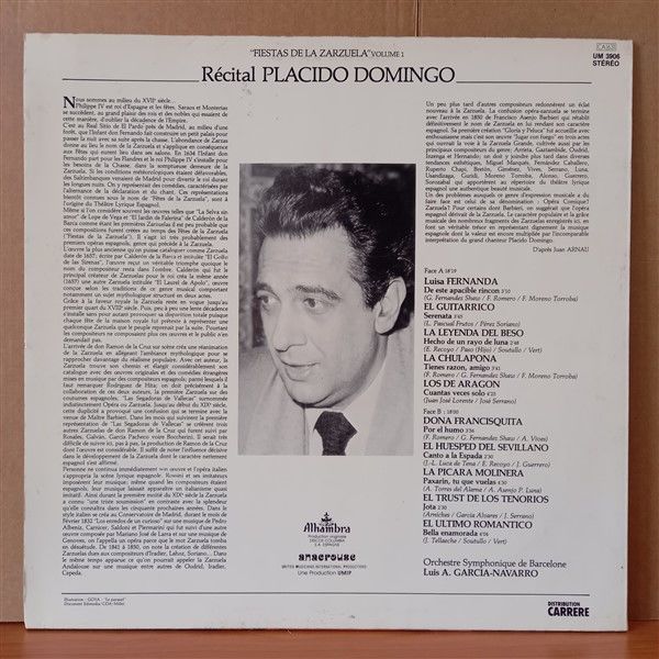 PLACIDO DOMINGO, ORCHESTRE SYMPHONIQUE DE BARCELONE, LUIS A. GARCIA NAVARRO – FIESTAS DE LA ZARZUELA, VOLUME 1, RECITAL PLACIDO DOMINGO - LP 2.EL PLAK