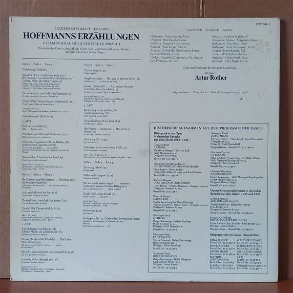 JACQUES OFFENBACH, CHOR UND ORCHESTER DES BERLINER RUNDFUNKS, ARTUR ROTHER – HOFFMANS ERZAHLUNGEN (1973) - 2LP 2.EL PLAK